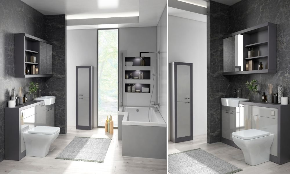 Grove 1500 L Shape Shower Bath Complete Suite Platinum Grey