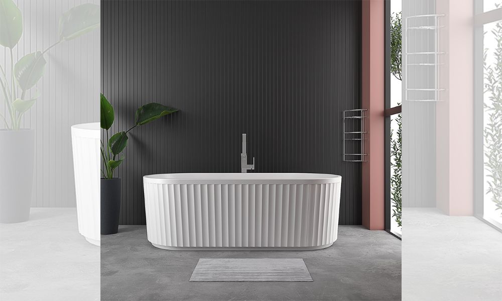 Jasmine White Fluted 1700 x 750mm Freestanding Bath with Waste