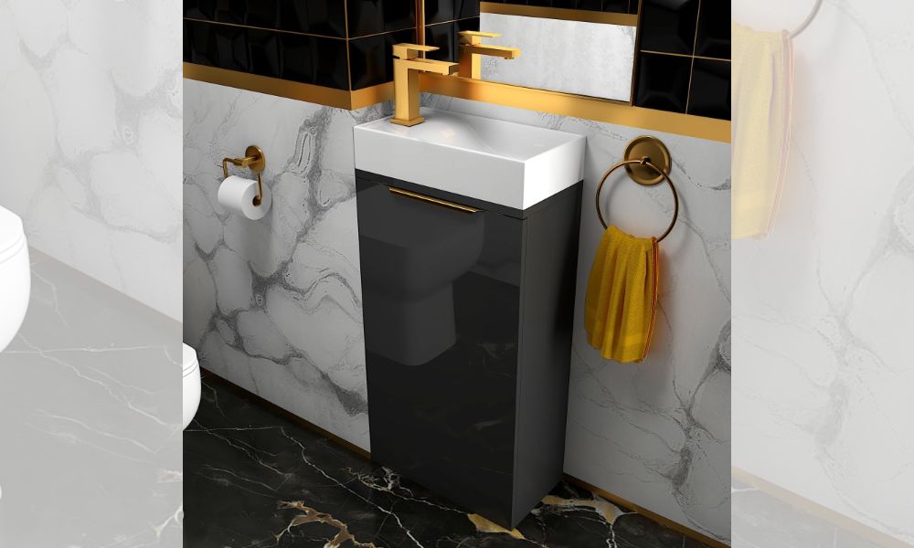 Jivana 400mm Cloakroom Grey Vanity Unit and Basin