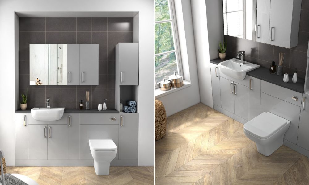 Oliver Fitted Furniture Suite: Combination Vanity Unit, Wall Storage, Toilet & Mirror Cabinets