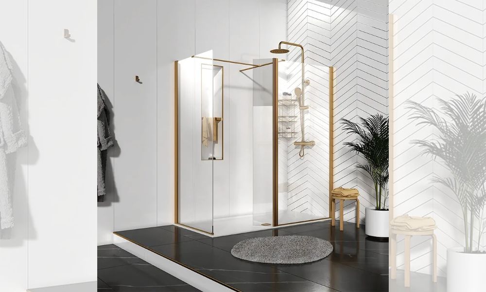 Radiant Brushed Gold 1700mm Walk-in Shower