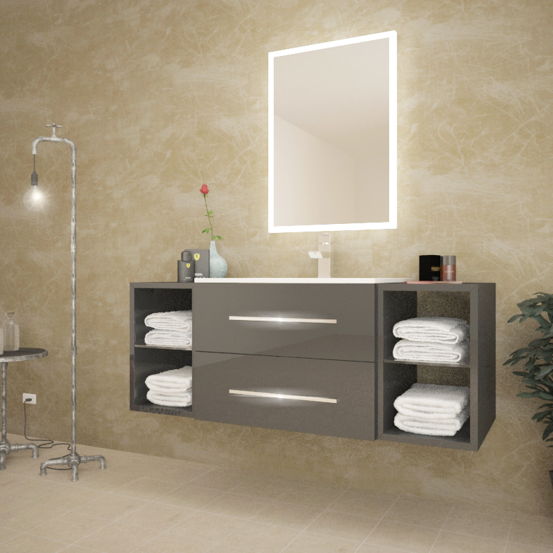 The New Sonix Range stylish wall hung anthracite bathroom unit with towel built in towel holders