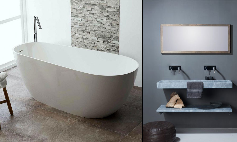 Image of a White Freestanding Bath & Stone Sink