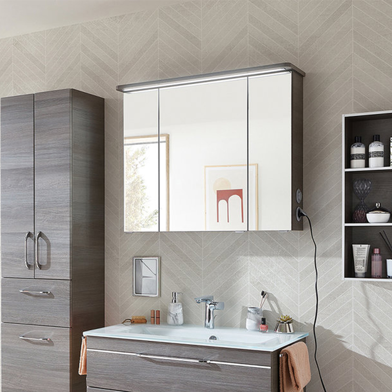 3 door mirrored bathroom outlet cabinet with lights