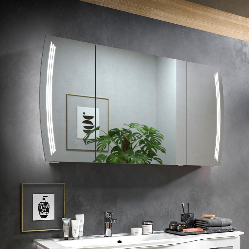 3 door mirrored bathroom cabinet with lights top