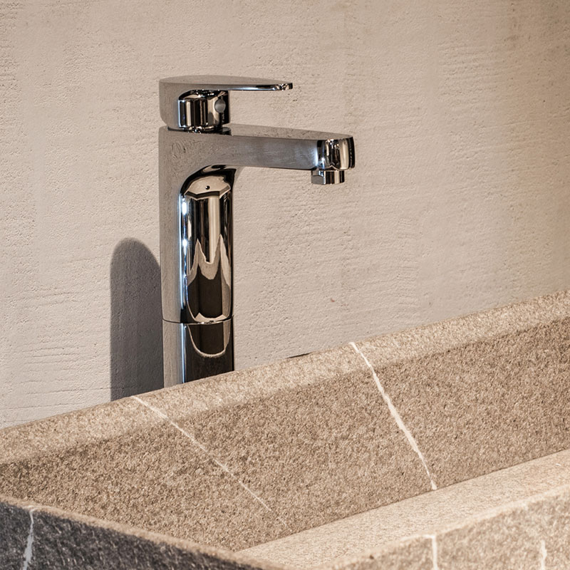 Vignette Prime Single Lever High Neck Basin Mixer (180mm Extension Body) without Popup Waste, with 600mm Long Braided Hoses, HP 1.0