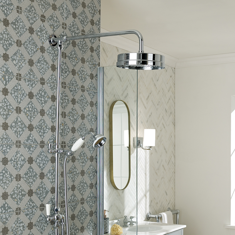 Bayswater Grand Rigid Riser Shower Kit With White Ceramic Handset