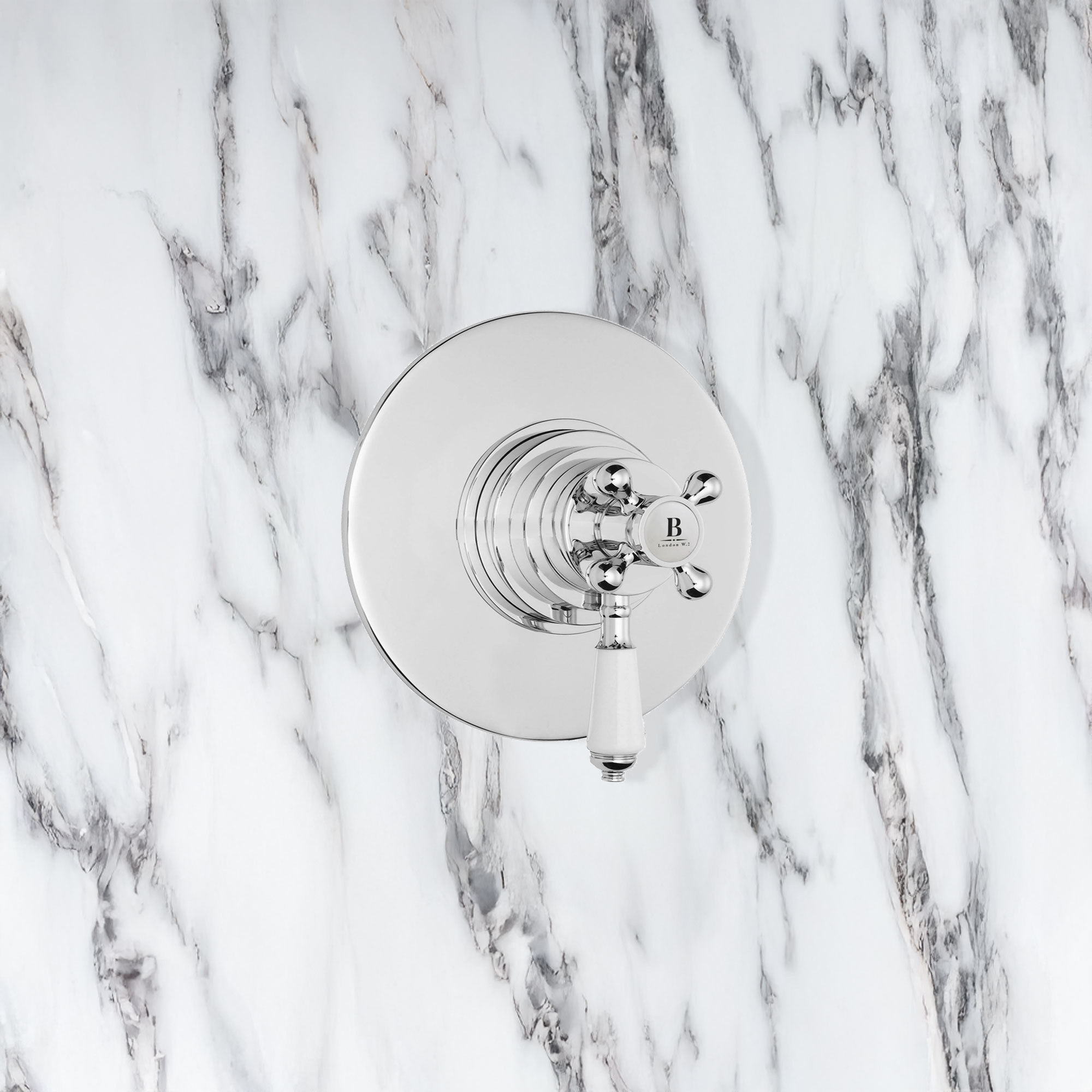Bayswater Round Dual Thermostatic Concealed Valve With White Indices