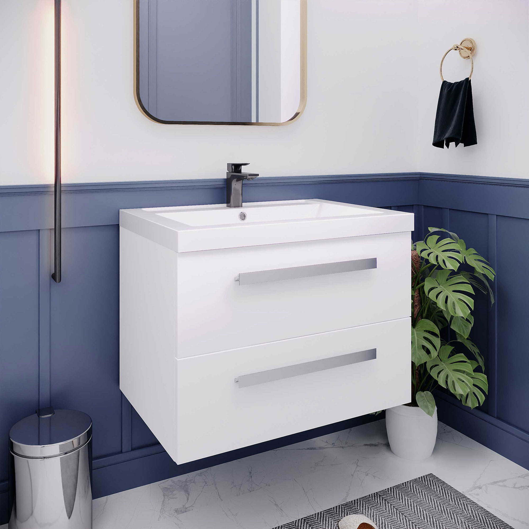 Quartet large wall hung 2 draw bathroom vanity unit and basin