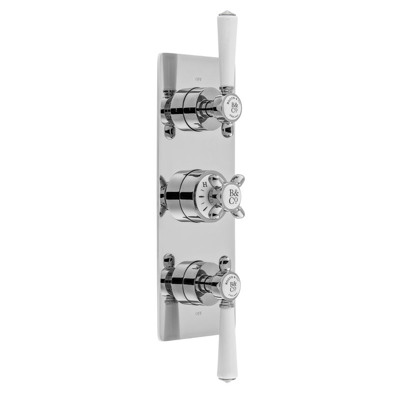 Axbridge Traditional Concealed Thermostatic Shower Valve 2 Outlet, 3 Handle, Chrome or Nickel Finish