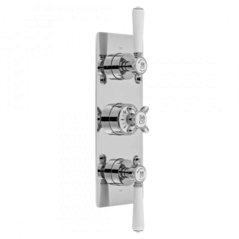 Axbridge Traditional Concealed Thermostatic Shower Valve 3 Outlet, 3 Handle, Chrome or Nickel Finish