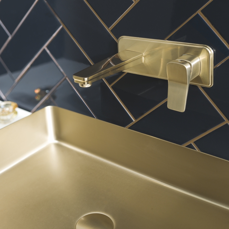 JTP Hix Brushed Gold Wall Mounted Basin Mixer Tap Buy Online at