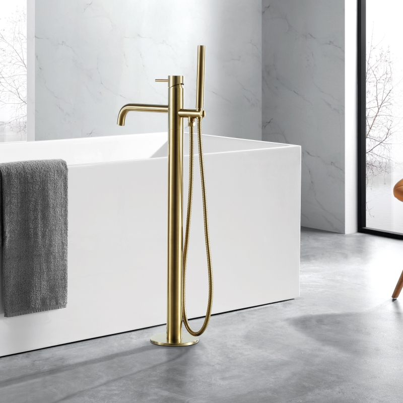 JTP Vos Brushed Gold Floor Standing Shower Bath Mixer Tap with Handset Buy Online at Bathroom City