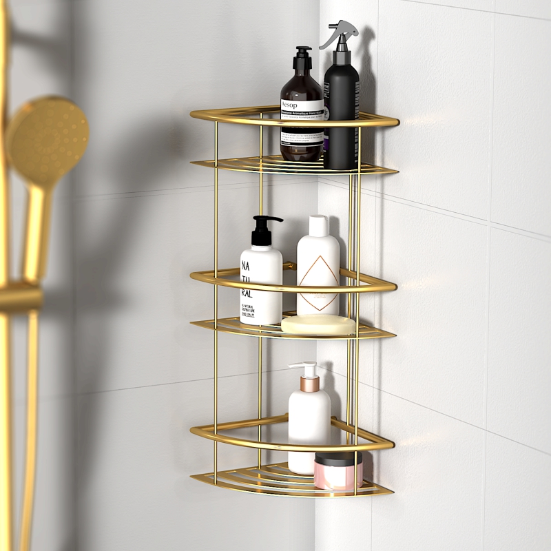 Corner Shelf Brass Bathroom Shower Rack Brushed Gold Bath Shower