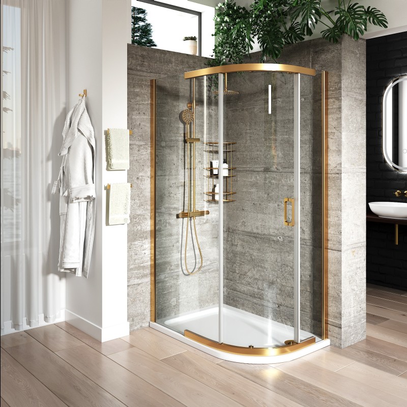 Odessa Brushed Gold Offset Quadrant Shower Enclosure 1200 800