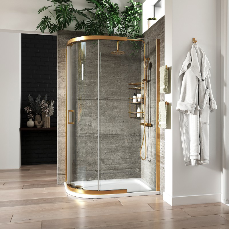 Odessa Brushed Gold Offset Quadrant Shower Enclosure 1200 900