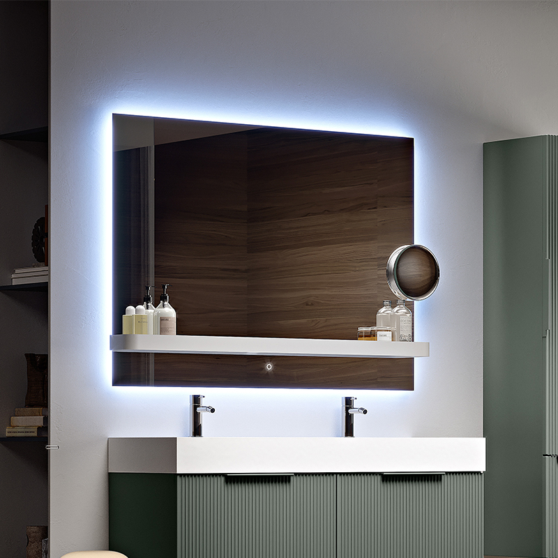 Large wall top mirror with lights