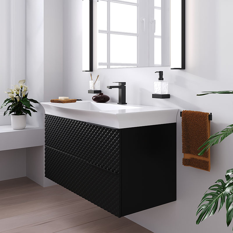 elvia 950 black vanity unit white basin black handles