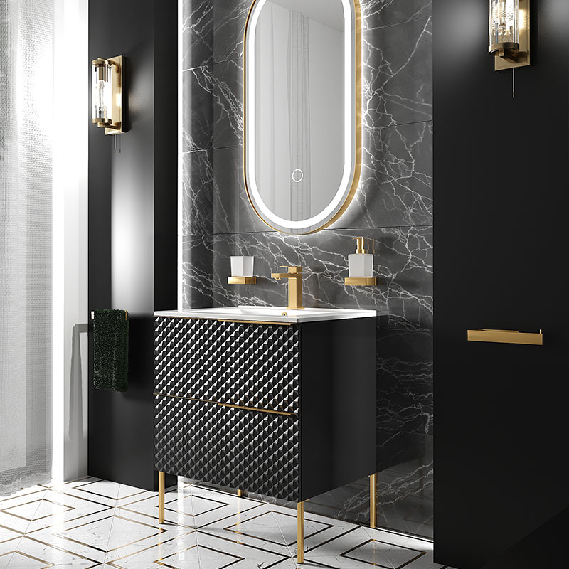 Elvia 600 Wall Hung Black Vanity Unit with Gold Handles Buy