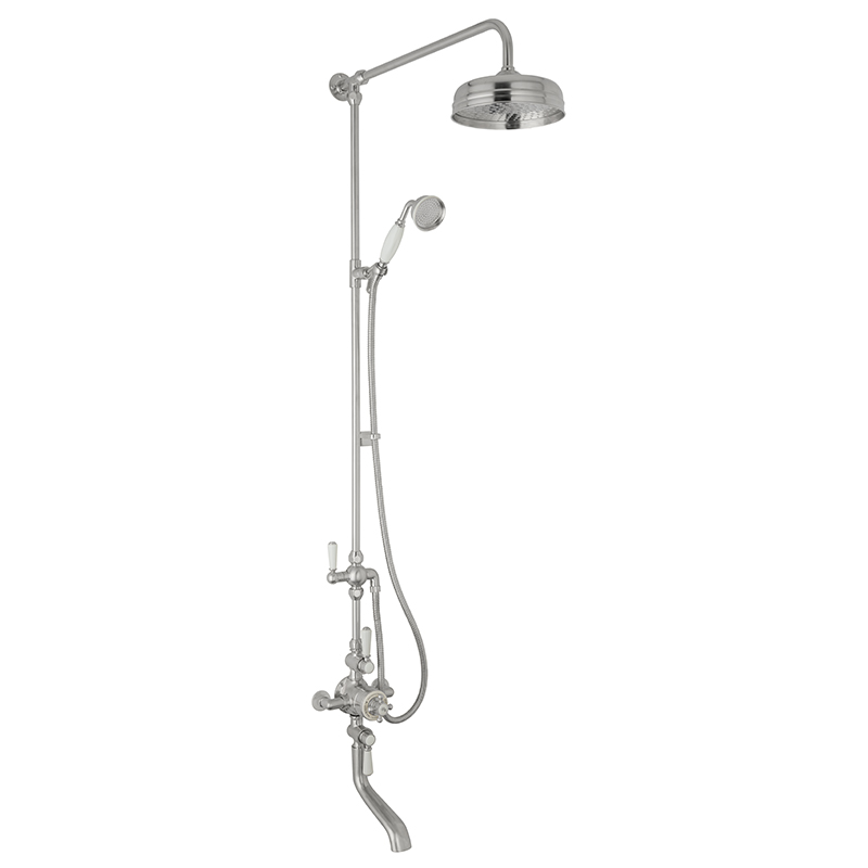 BC Designs victrion brushed chrome shower bath riser with head, handset and bath spout