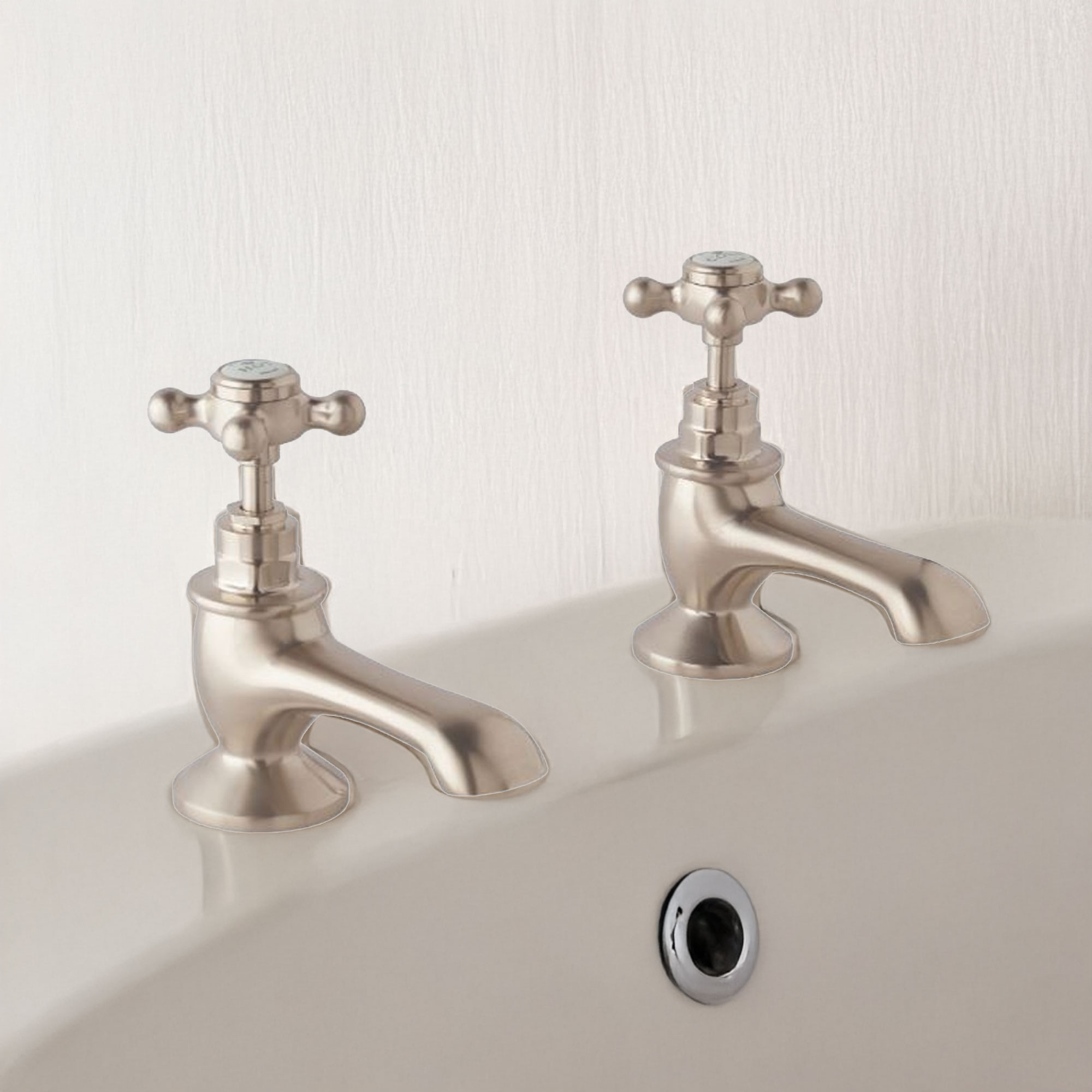 bayswater victrion brushed nickel crosshead bath pillar taps