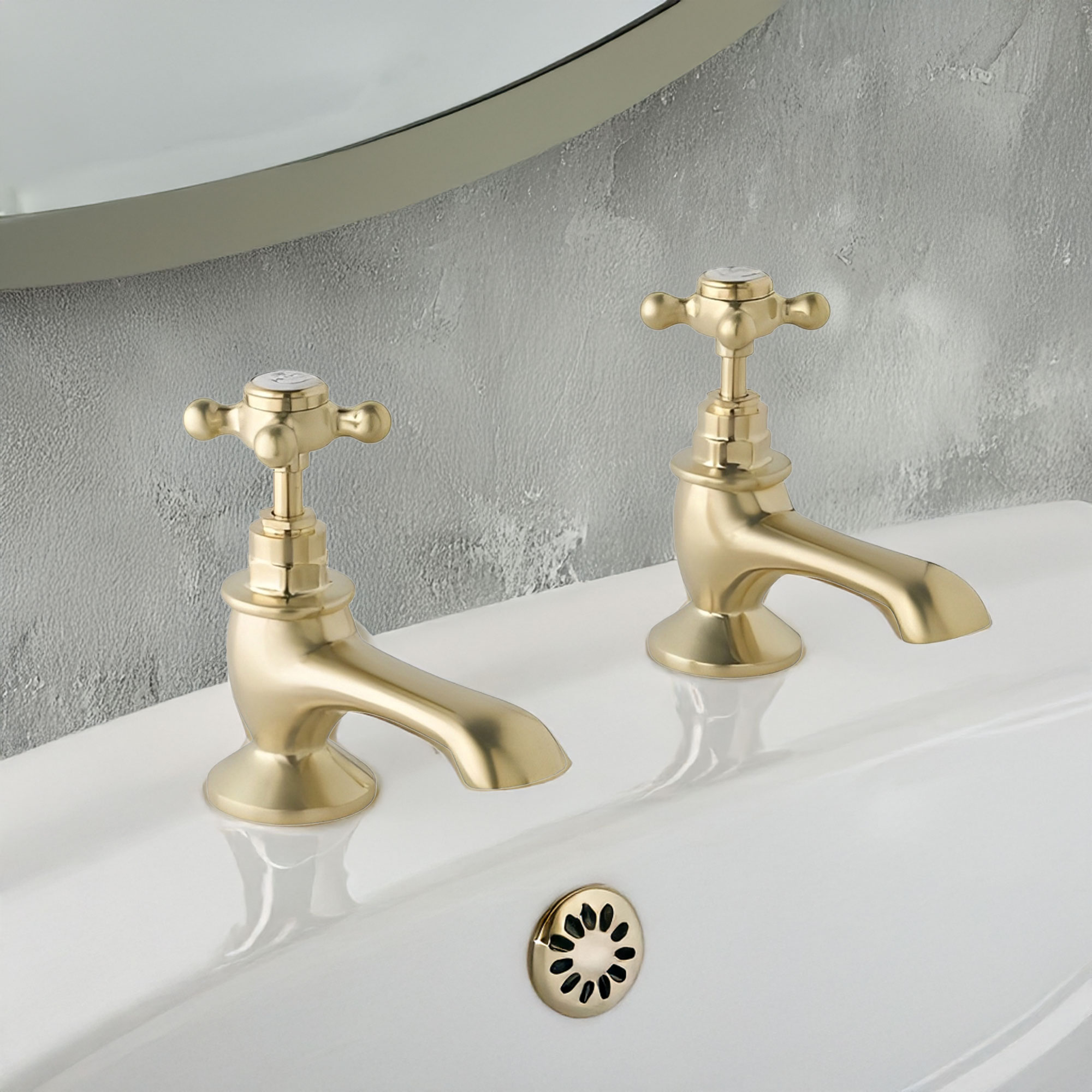 bayswater victrion brushed gold crosshead bath pillar taps