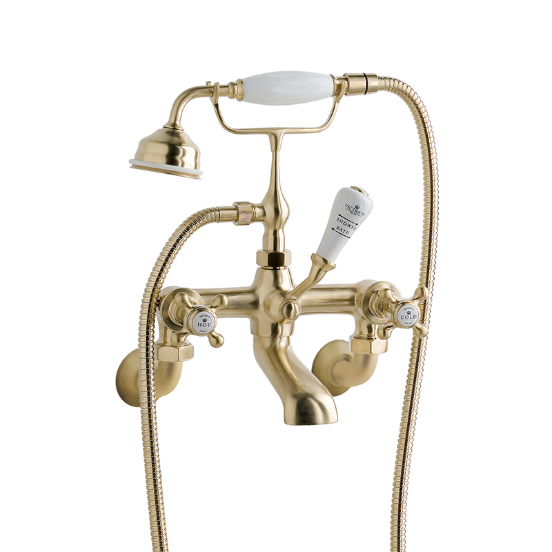 BC Designs victrion gold crosshead wall mounted bath shower mixer tap