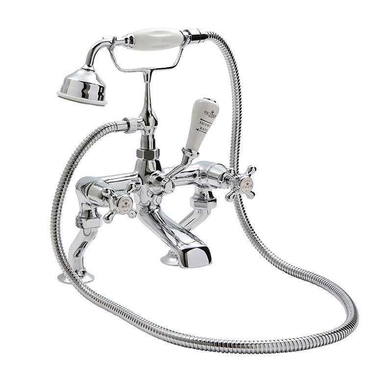 BC Designs victrion chrome crosshead deck mounted bath shower mixer tap