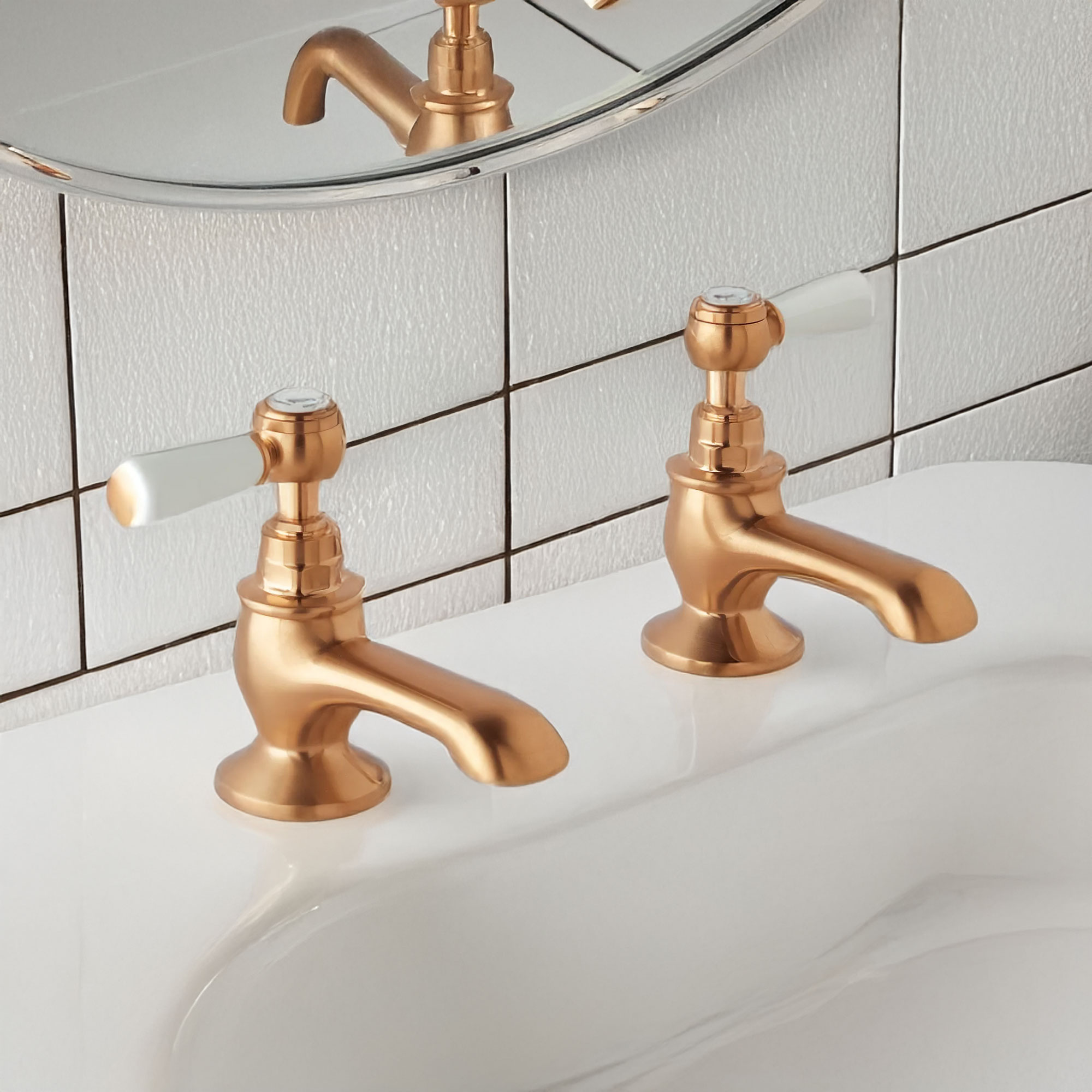 bayswater victrion brushed copper lever bath pillar taps