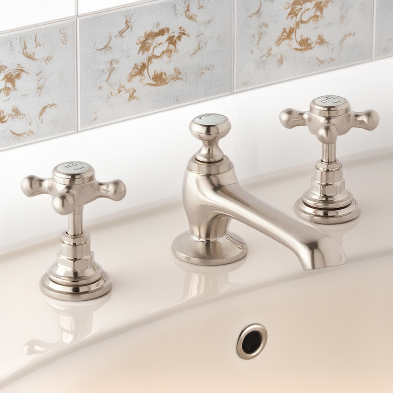 BC Designs victrion brushed nickel lever three hole basin mixer tap