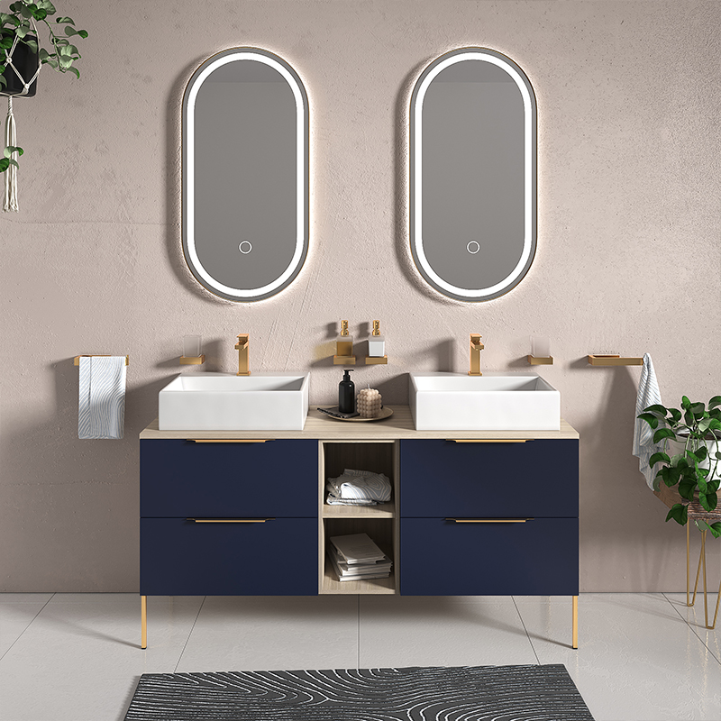 Alani 1500 Navy Blue Vanity Unit with Storage and 500mm Basins