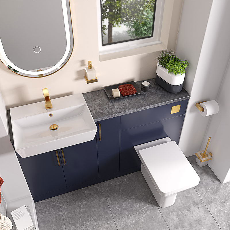 Oliver 1300 Navy Blue Vanity Unit Suite with Gold Handles Buy
