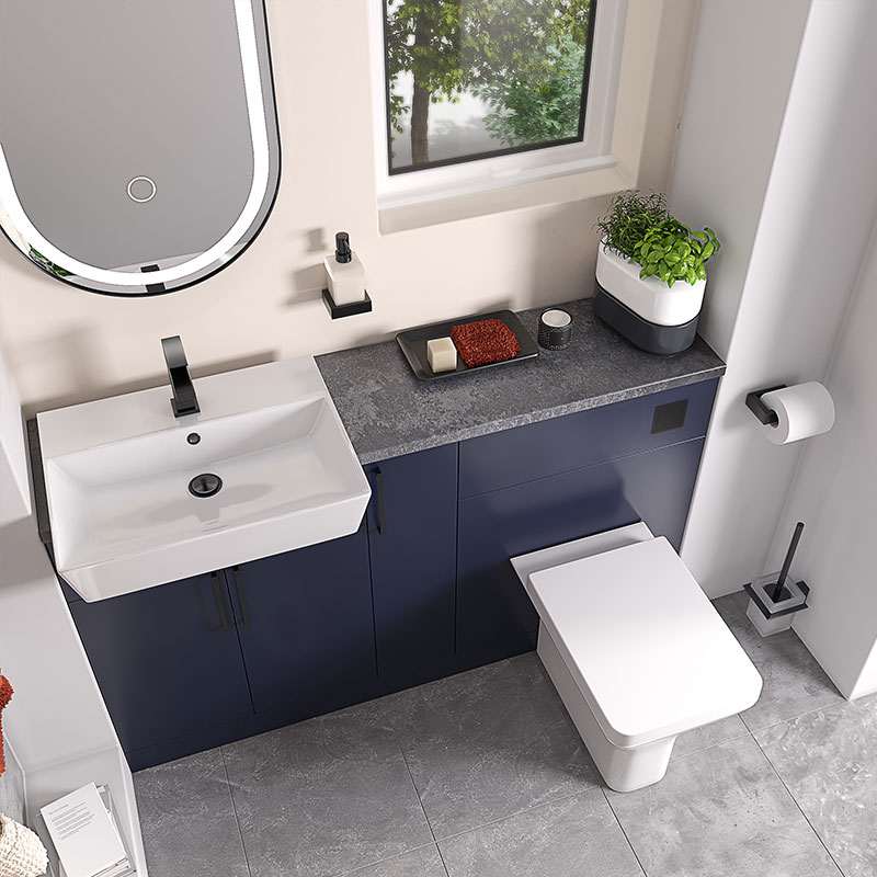 Oliver 1300 Navy Blue Fitted Furniture Set with Black Handles