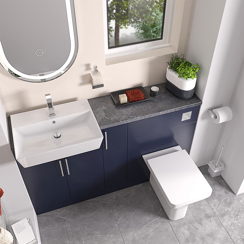 Oliver 1300 Navy Blue Combination Fitted Furniture with Chrome Handles