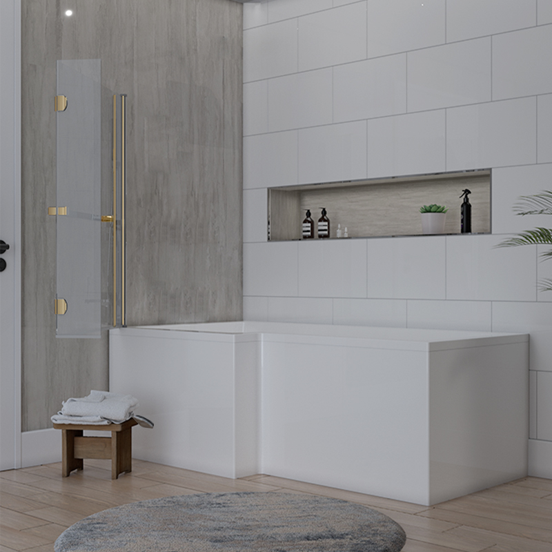 gold l shaped bath screen with rail