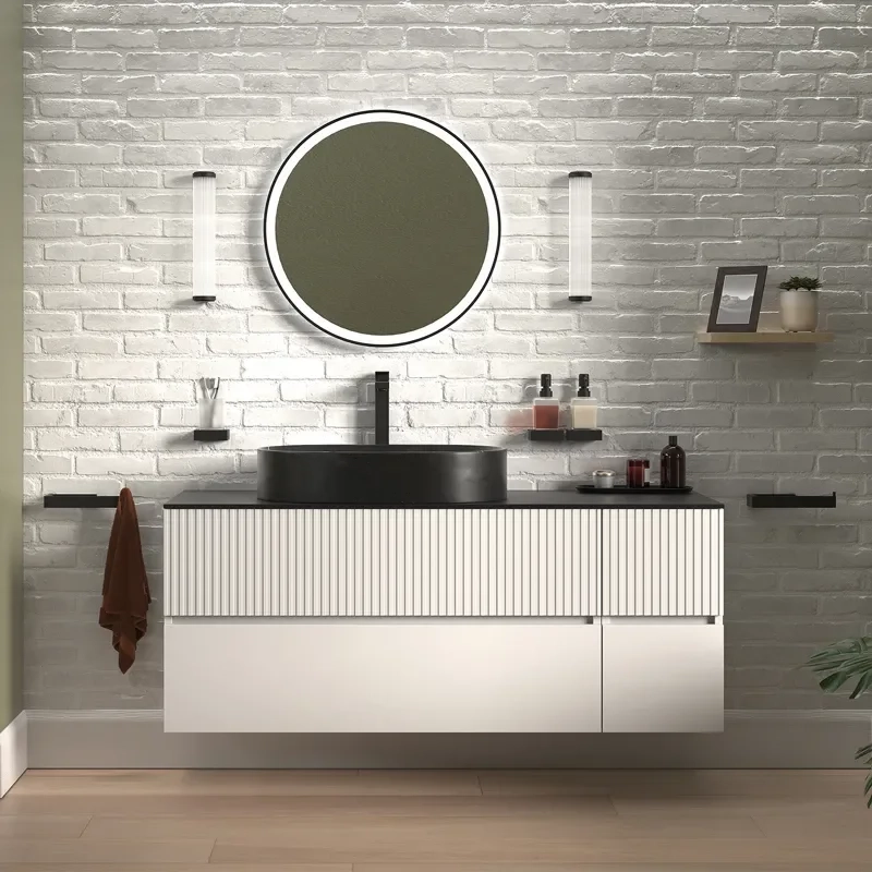 Product Image for 1300mm White Wall Hung Vanity Unit with Worktop, Black Sink & Side Unit 