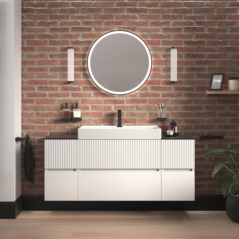 jasmine 1300 fluted white wall vanity with white sink two side units