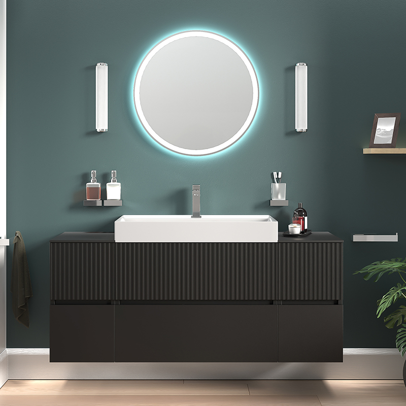 jasmine 1300 black wall vanity unit and white sink | Double Side Unit