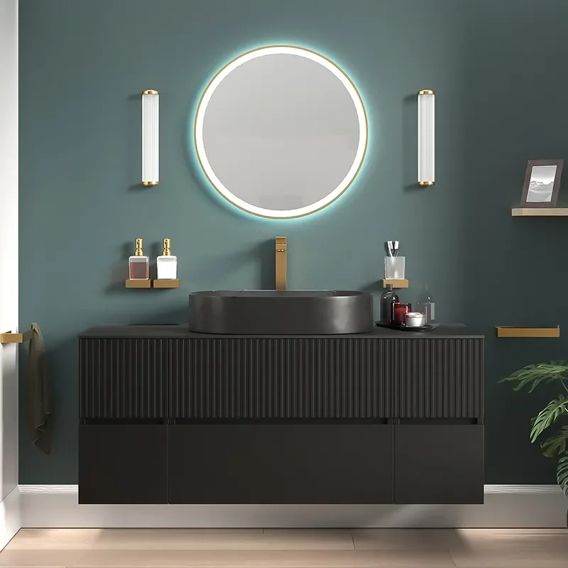 Product Image for 1300mm Black Wall Hung Countertop Vanity Unit with Black Sink & Two Side Units 