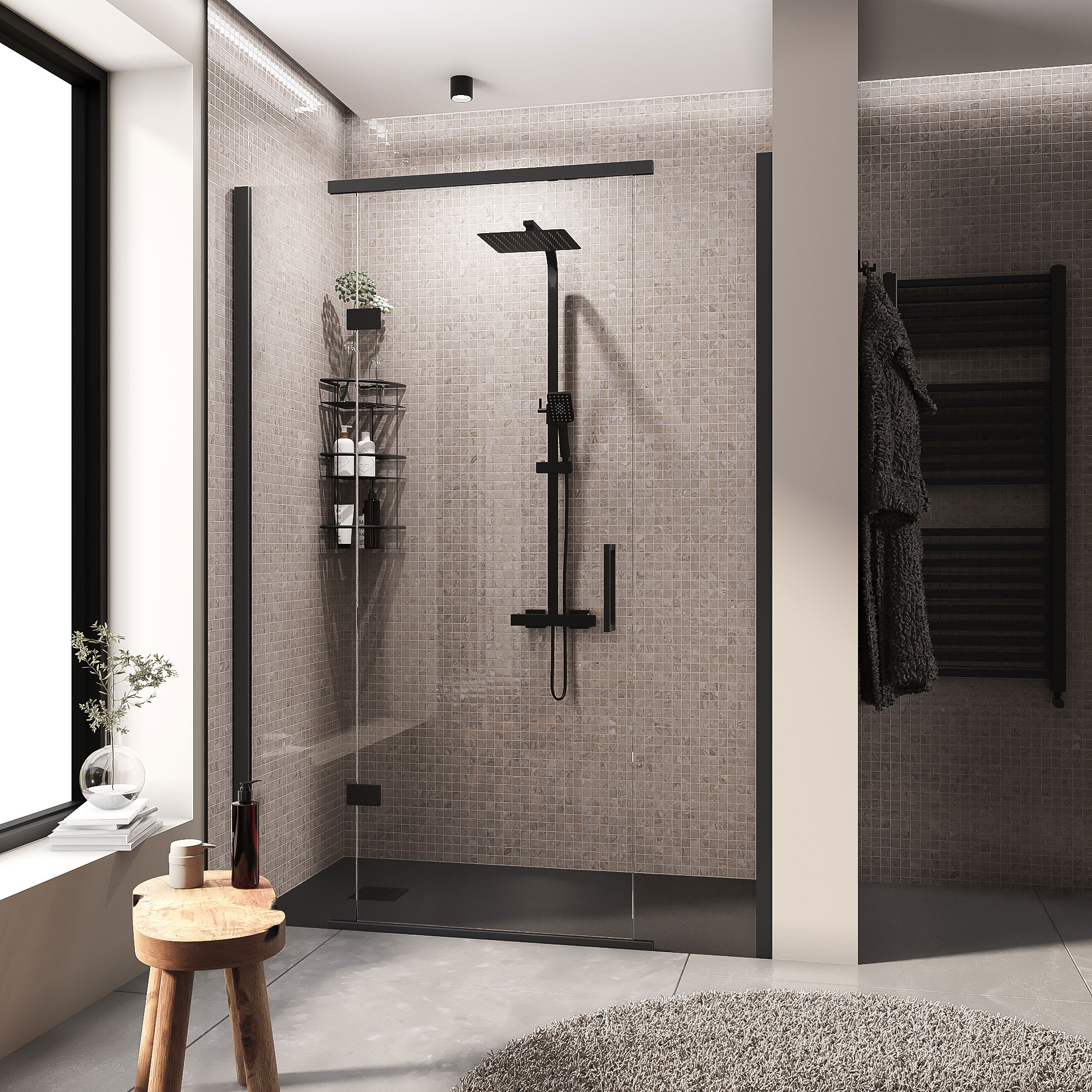 havana black 1400 inline hinged shower door