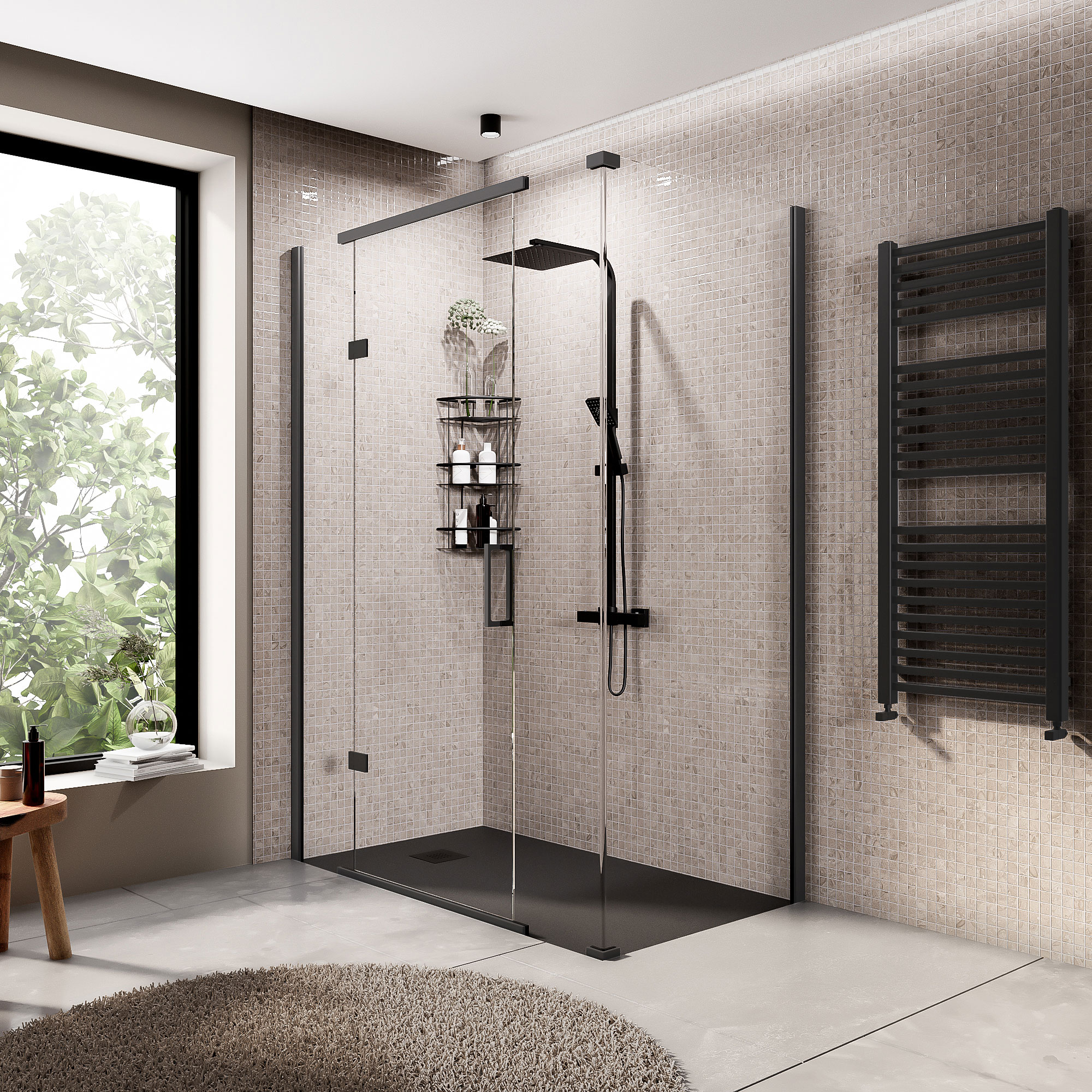 havana black 1400 inline hinged corner shower enclosure