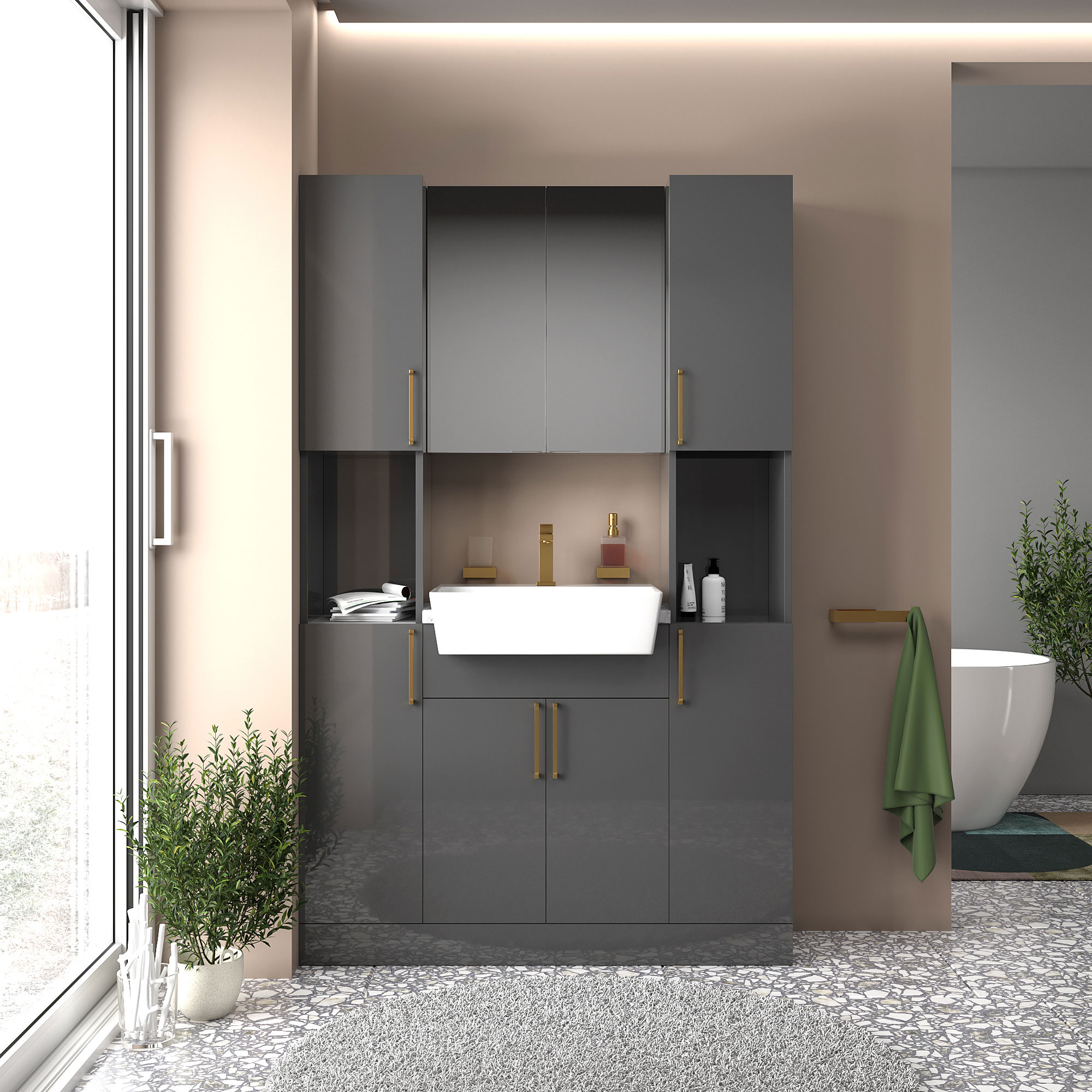 oliver anthracite 1200mm vanity unit tallboy combo gold