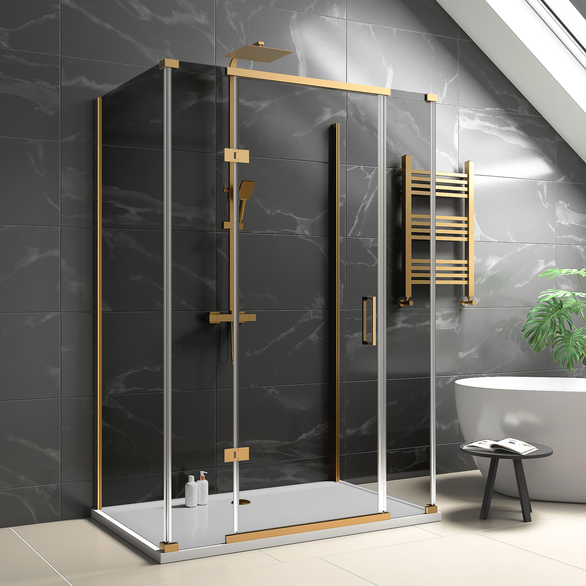 havana gold 1400 inline hinged corner shower enclosure smoked glass
