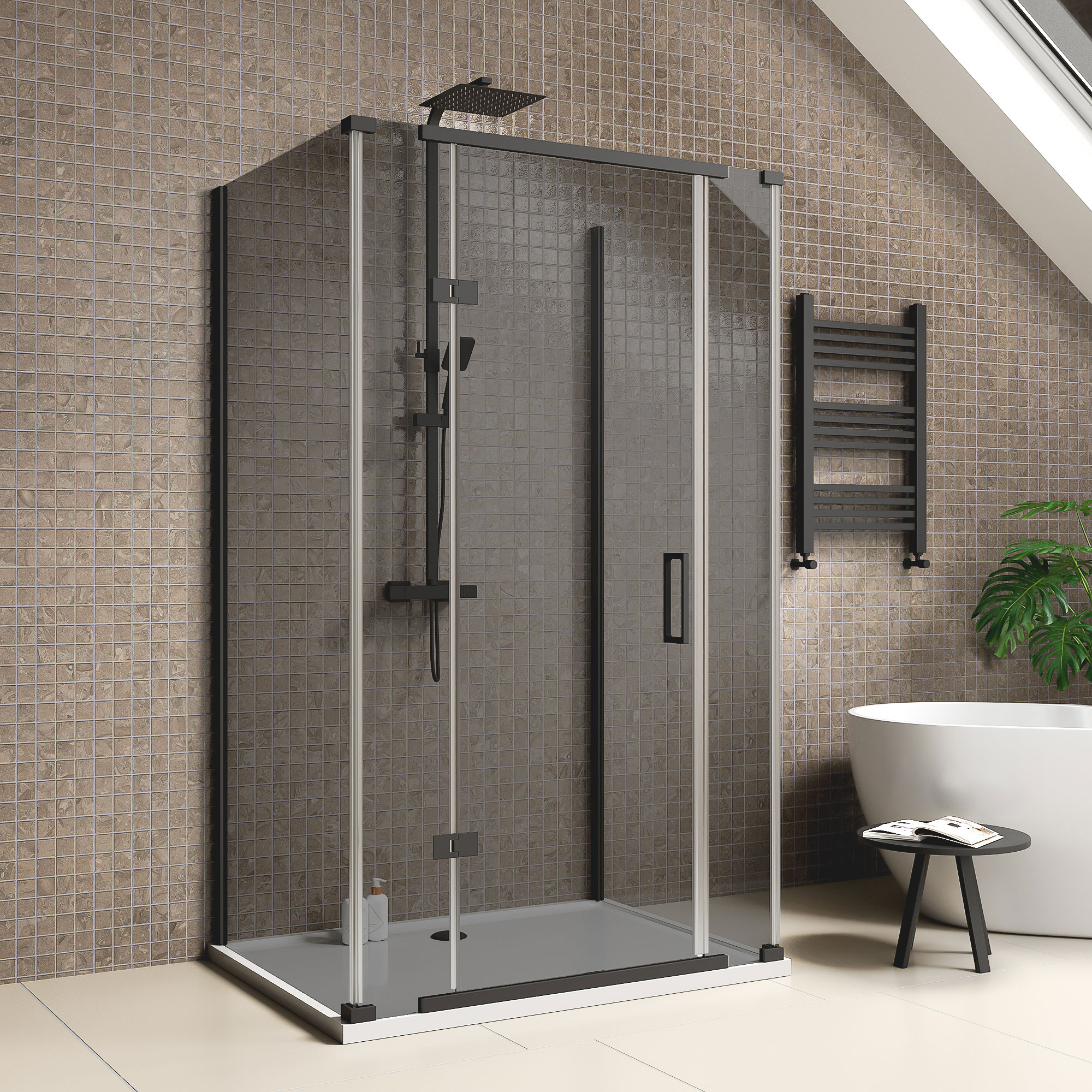 havana black 1200 inline hinged corner shower enclosure smoked glass
