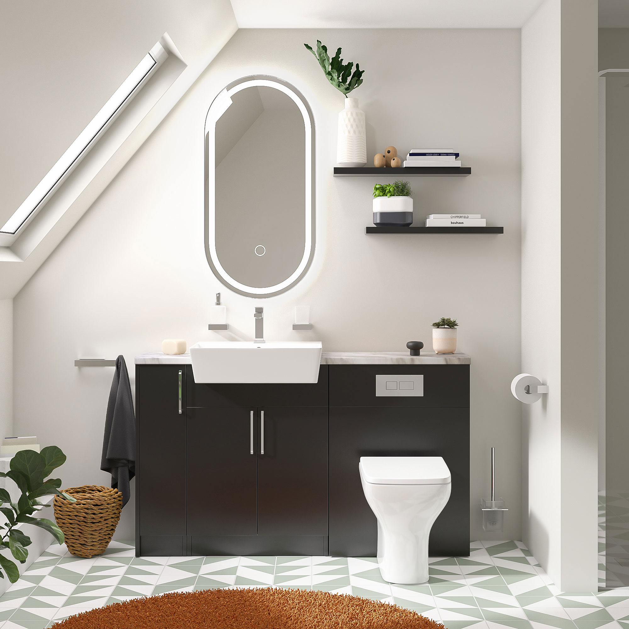 oliver 1400 matt black vanity and toilet package