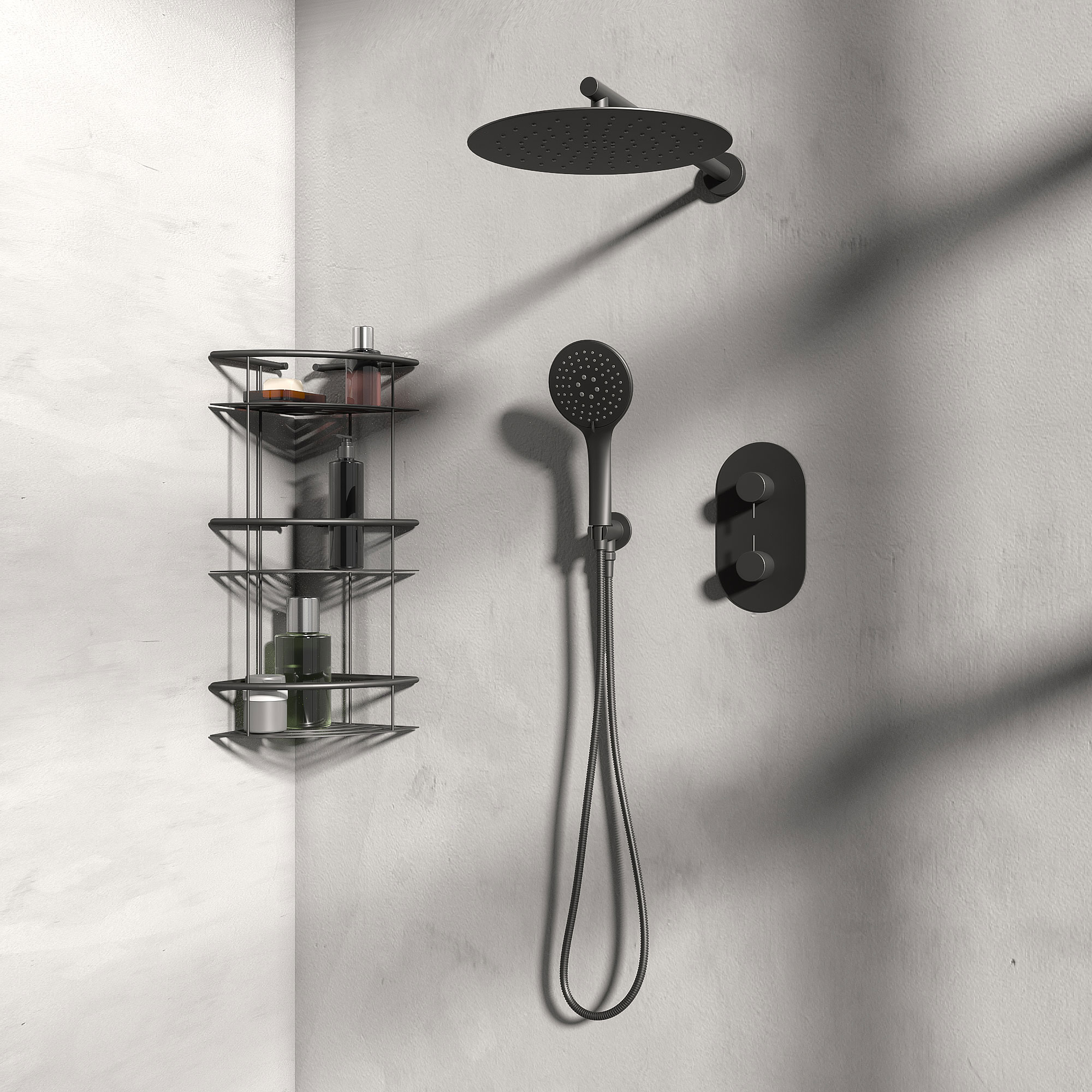 Tweed 2 Outlet Wall Shower Set Head Handset Bracket