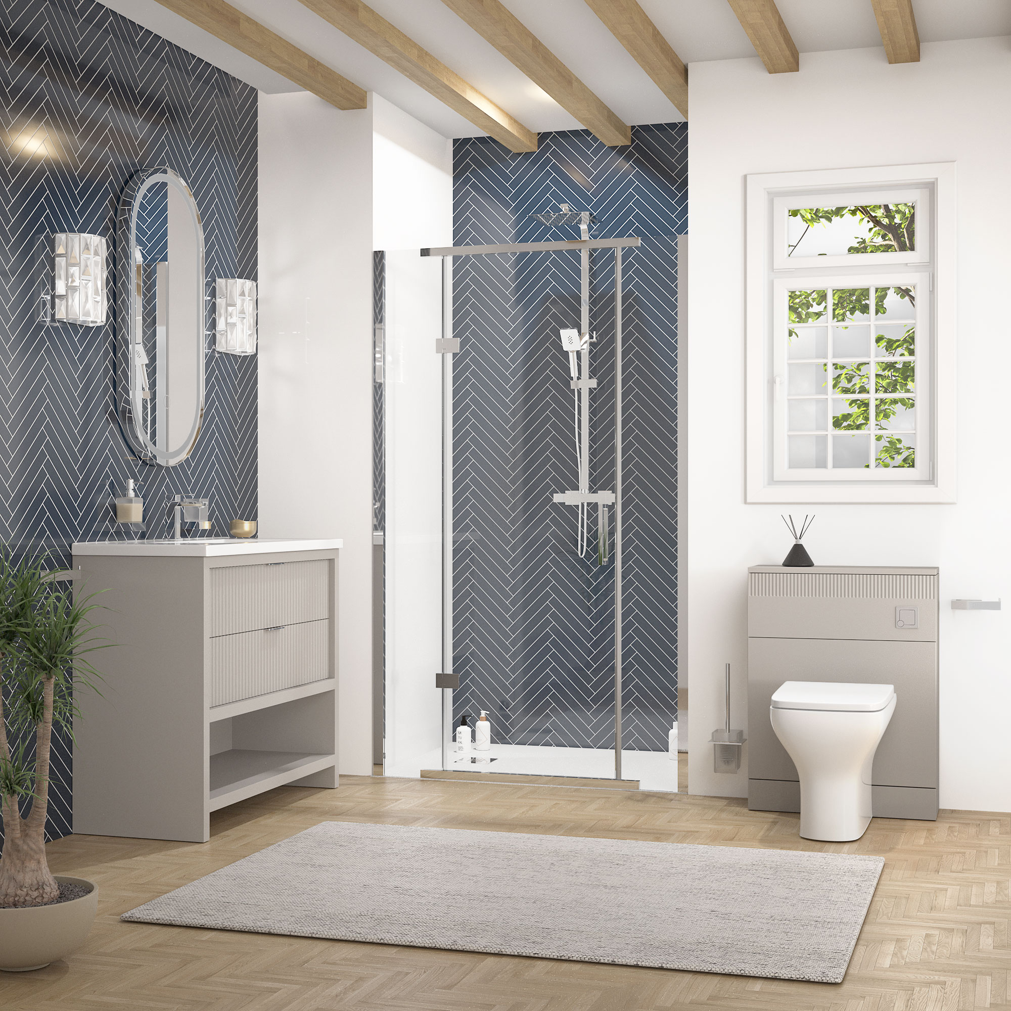 jasmine corner shower suite with cashmere 1000mm vanity unit wc toilet unit chrome