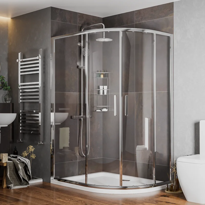 Radiant Reduced Height Shower Enclosure: 1200 x 900mm Offset Quadrant with Chrome Profiles  3