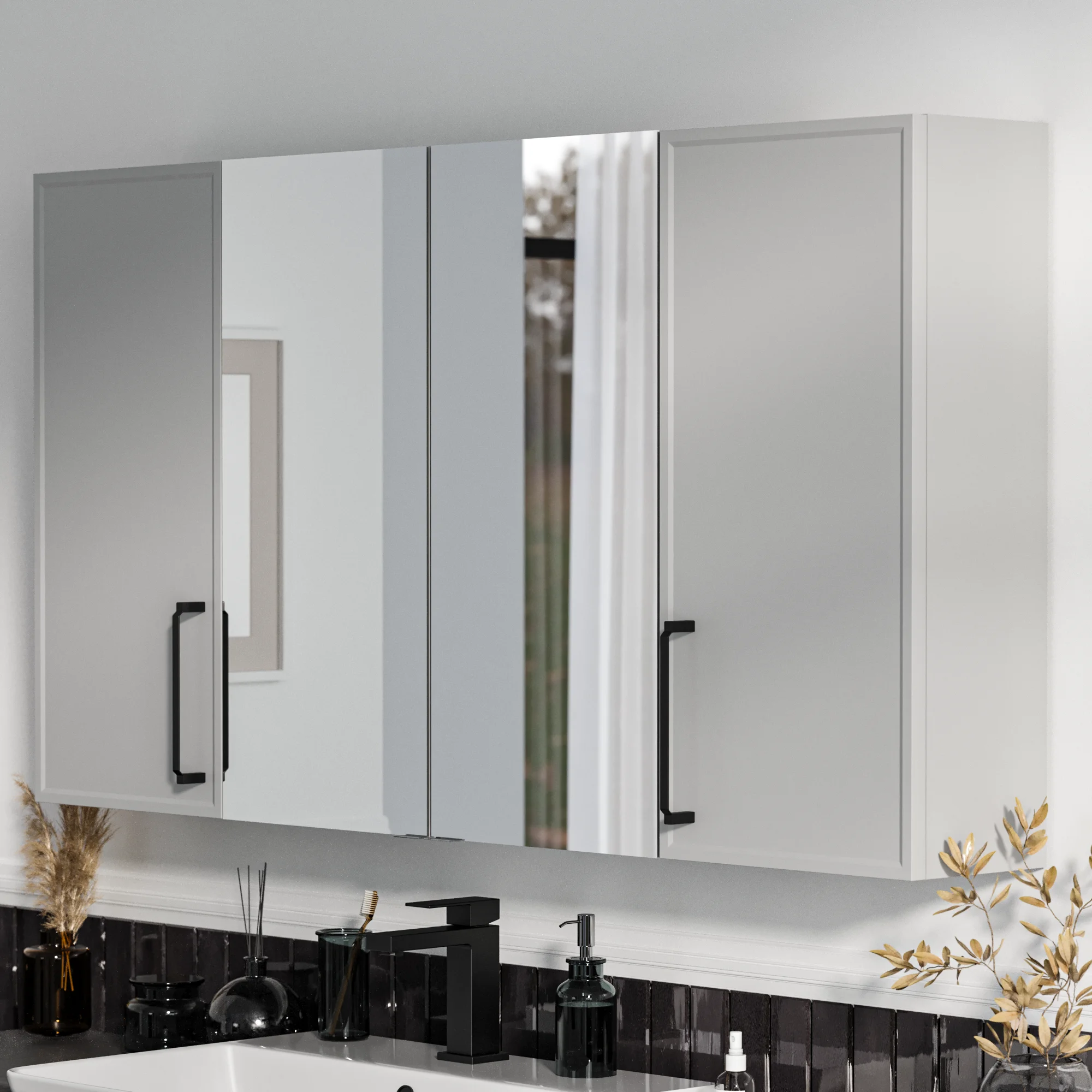 Product image for Oliver Dust Grey 1200mm Mirror Cabinet With Double Wall Storage