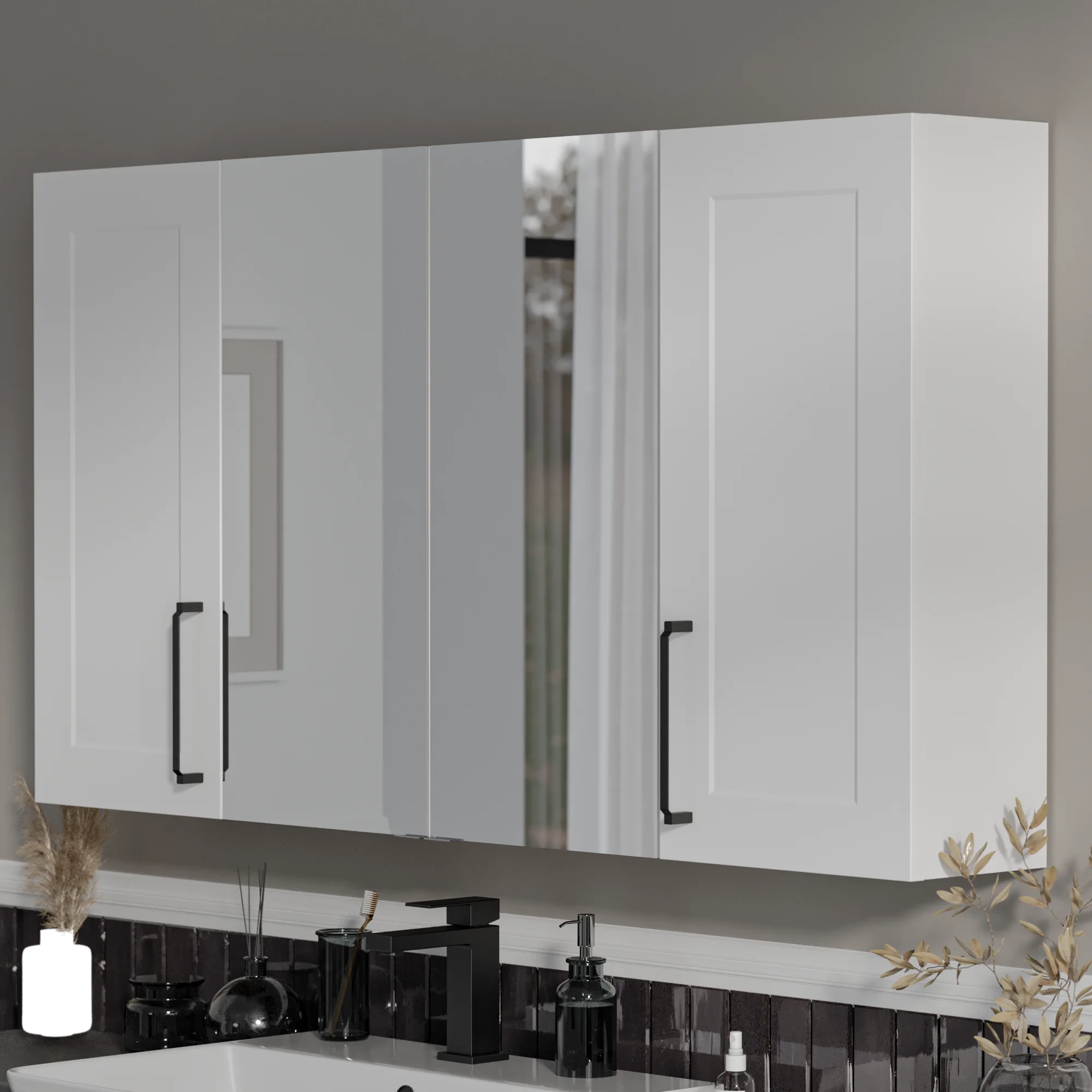 Product image for Oliver White 1200mm Mirror Cabinet With Double Wall Storage Standard